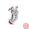 925 Silver Heart Christmas Hat Socks House Tree Apple Ice Crystal Snow Winter Beads Fit Original  Charms Bracelet Jewelry