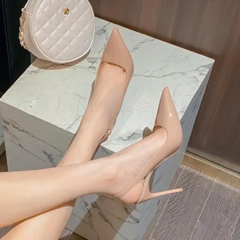 2024 Новый стиль женские сандалии брендовые дизайнерские летние туфли на шпильках сексуальные заостренные однотонные офисные женские элегантные сандалии для вечеринок