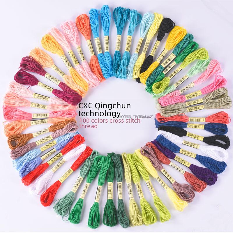 "Eco-Cotton Embroidery Thread: 100 Colors, Single Standard Braided for DIY Cross Stitch"