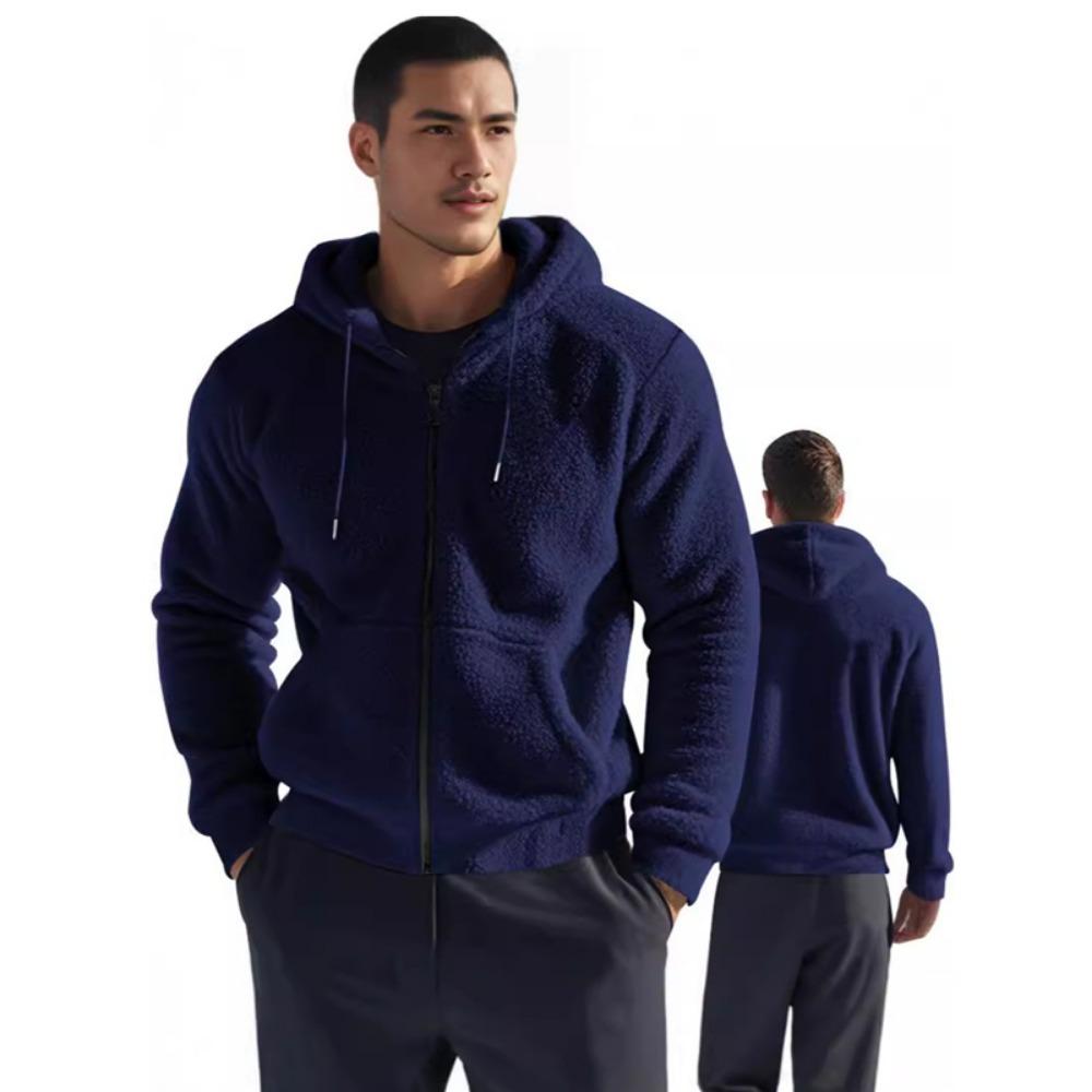 2025 Американский стиль Осень/Зима Куртка Мужская Толстая Теплая Двусторонняя Флисовая Куртка Свободный Кардиган на Молнии Повседневная Куртка с Капюшоном
