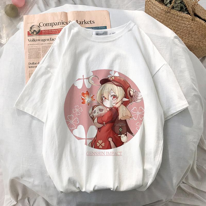 Женская футболка Аниме Игры Genshin Impact Негабаритная футболка Kawaii Графические футболки с короткими рукавами Унисекс Harajuku Одежда Топы Футболка