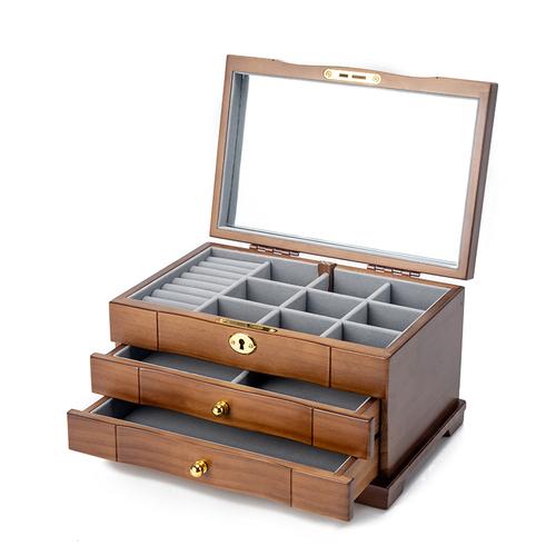 Шкатулка для ювелирных изделий из цельного дерева в китайском стиле, замок, серьги, ожерелье, часы, коробка для хранения, свадебный подарок, простая домашняя многослойная коробка для хранения
