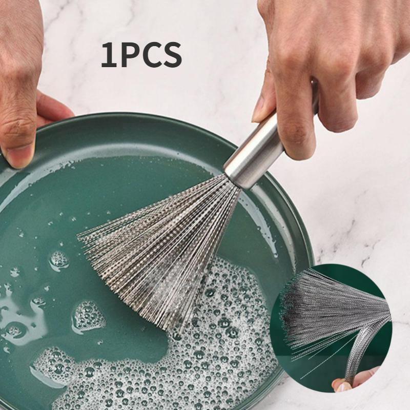 Kitchen Tools Stainless Steel Pot Brus Cleaning Brush Pot Utensil Scrubber Scouring Brush Dishwashing Descal Wire Brush