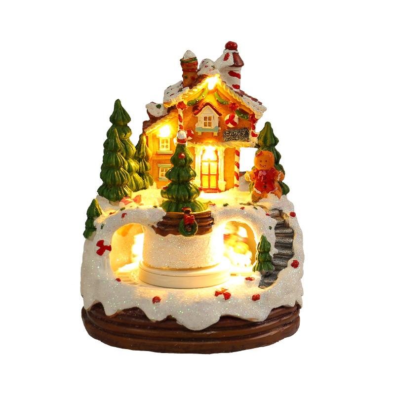 Christmas Village Houses,Light Up Christmas Houses With Spinning Train & 8 Music,Resin House With Warm Light