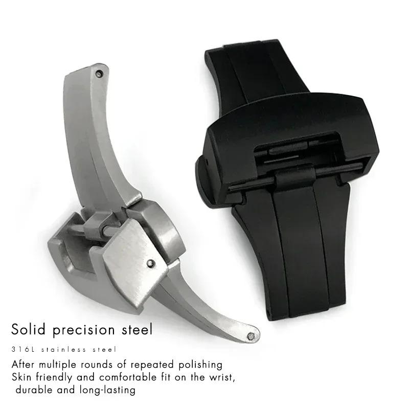 22mm 20mm stainless steel butterfly buckle folding clasp for Panerai silver black deployment button for rubber  watchband