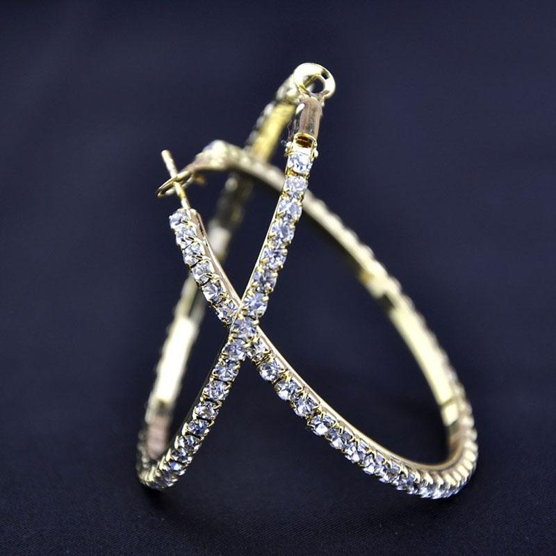 Raexrage 30-100mm Fashion Hoops Earrings With Rhinestone Circle Crystal Earrings Big Basketball Wives CZ Hiphop Earrings Women
