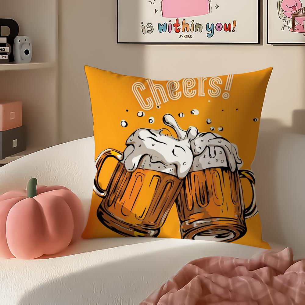 Rustic Cozy Art Beer Wine Retro Style Cushion Cover Pillowcase Short Plush Invisible zipper Room Sofa Cushion Cover