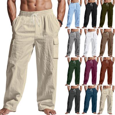 Мужские льняные брюки Four Seasons Thin Breathable Cargo Multi-pocket Loose Casual Wide Leg