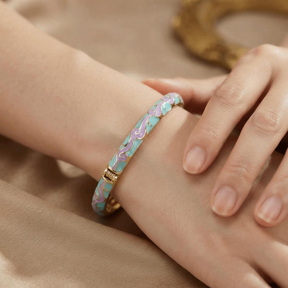 Exquisite Painting Enamel Cloud Bangle Colorful Glazed Artistic Open Wristlet Women