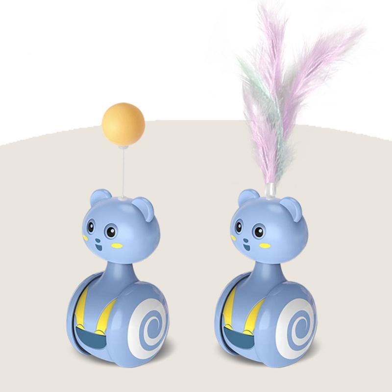 Интерактивные игрушки-неваляшки для кошек с перышком или мячиком, на батарейках, забавный вращающийся ролик, игрушка для котенка и маленького щенка