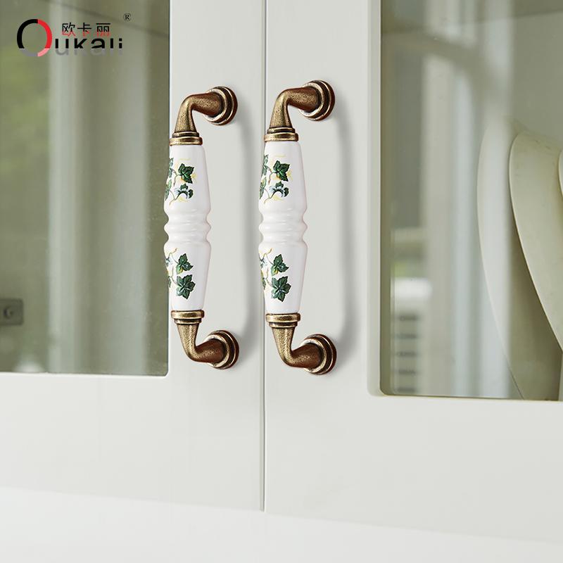 Oukali Vintage Rural Ceramic Drawer Cupboard Door Furniture Handles Cabinet Handles and Knobs Dresser Kitchen Pull