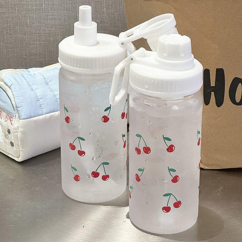 500ml Cherry Water Bottle Korean Style Drinking Bottles Plastic Water Cup Outdoor Leakproof Sports Drinkware Gym Yoga Cups