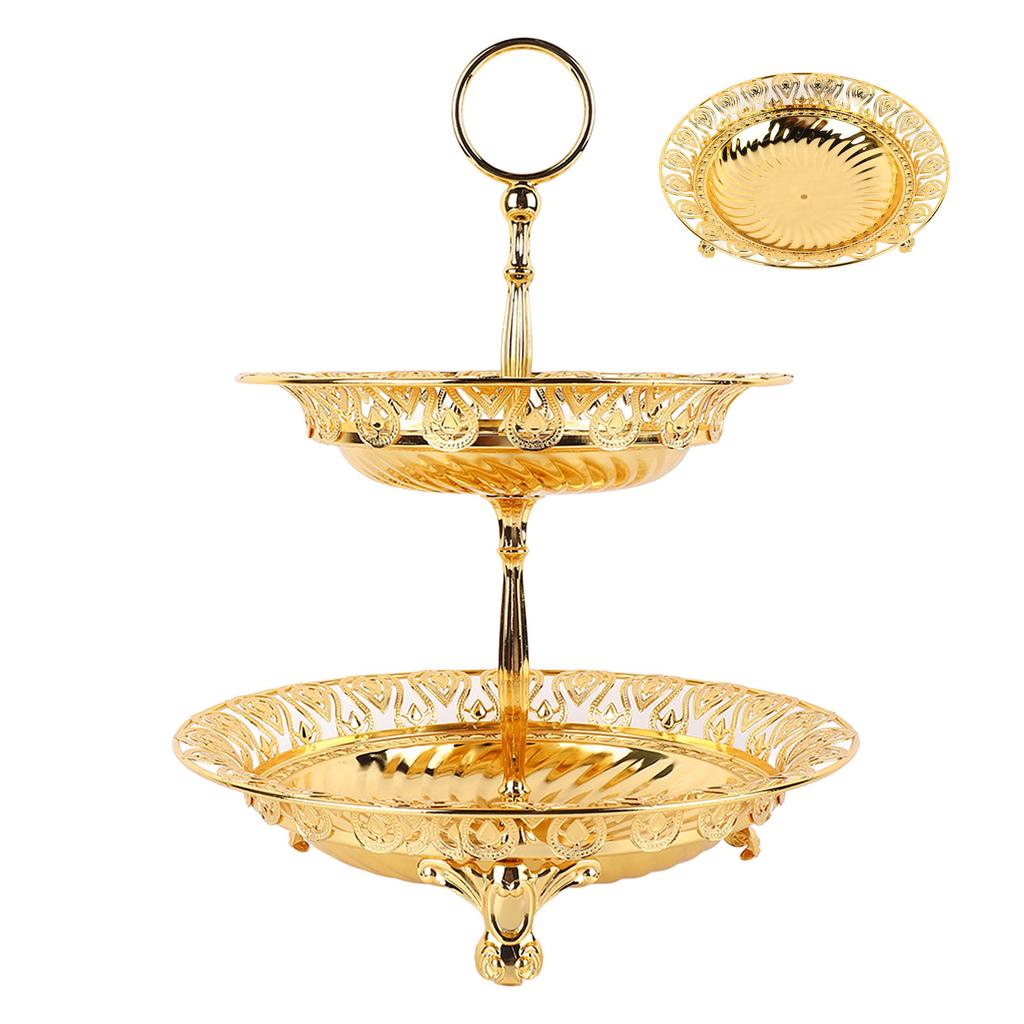 2-х уровневая тарелка для фруктов, металлическая круглая позолоченная красивая сервировочная тарелка для кексов на домашнюю свадьбу