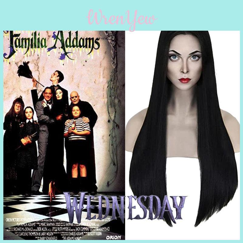 Wednesday Morticia Cosplay Wig Heat-resistant Hairpiece Addam Family Halloween Prop