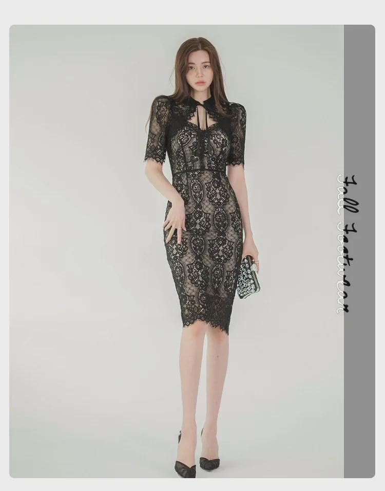 Платье-трансформер Celebrity Lace V-Neck Slim Dress - Женская юбка в корейском стиле, облегающая бедра