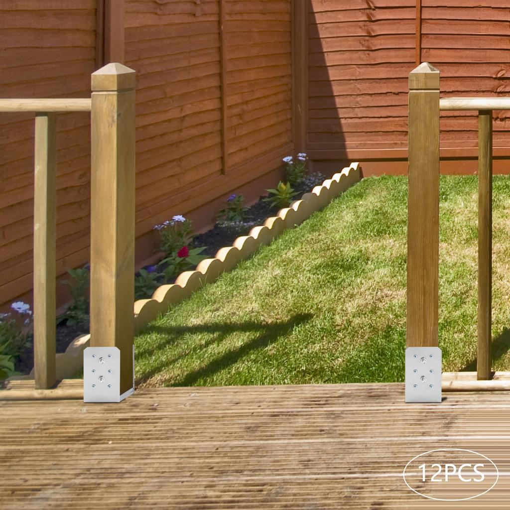 12 PCS U-Shaped Post Base Anchor Brackets, 201 Stainless Steel Deck Railing Support, 9x9.2x15cm Fence Mailbox Mounting Hardware