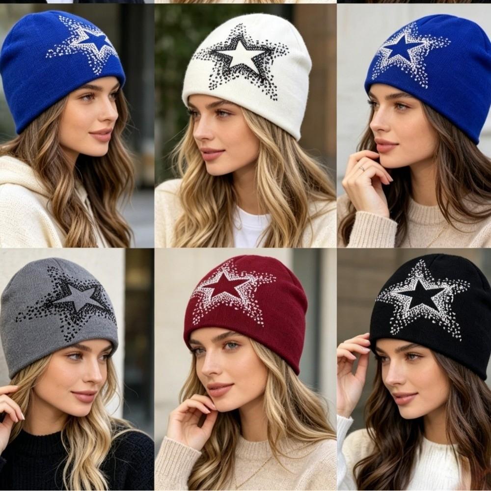 Pentagram Pullover Cap Cashmere Y2k Beanie Hat Cool Star Knitted Hat  Outdoor