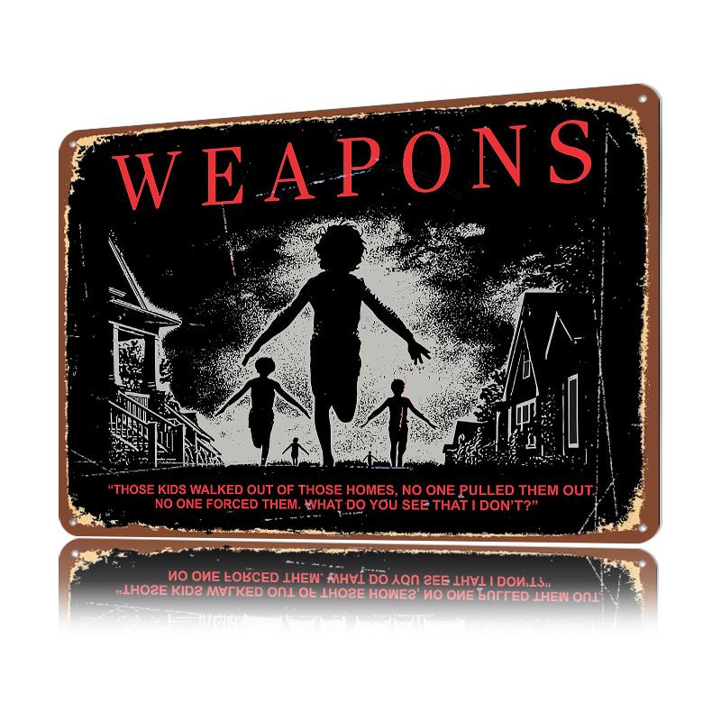 WEAPONS Horror Silhouette of Children Running D Texture Metal Poster Customized Wall Art Tin Sign Gift for Mancave Wand Deko