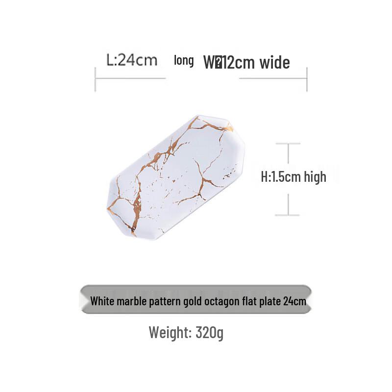 Qianxing Matte Ceramic Octagonal Flat Plates with Gold Marble Veins