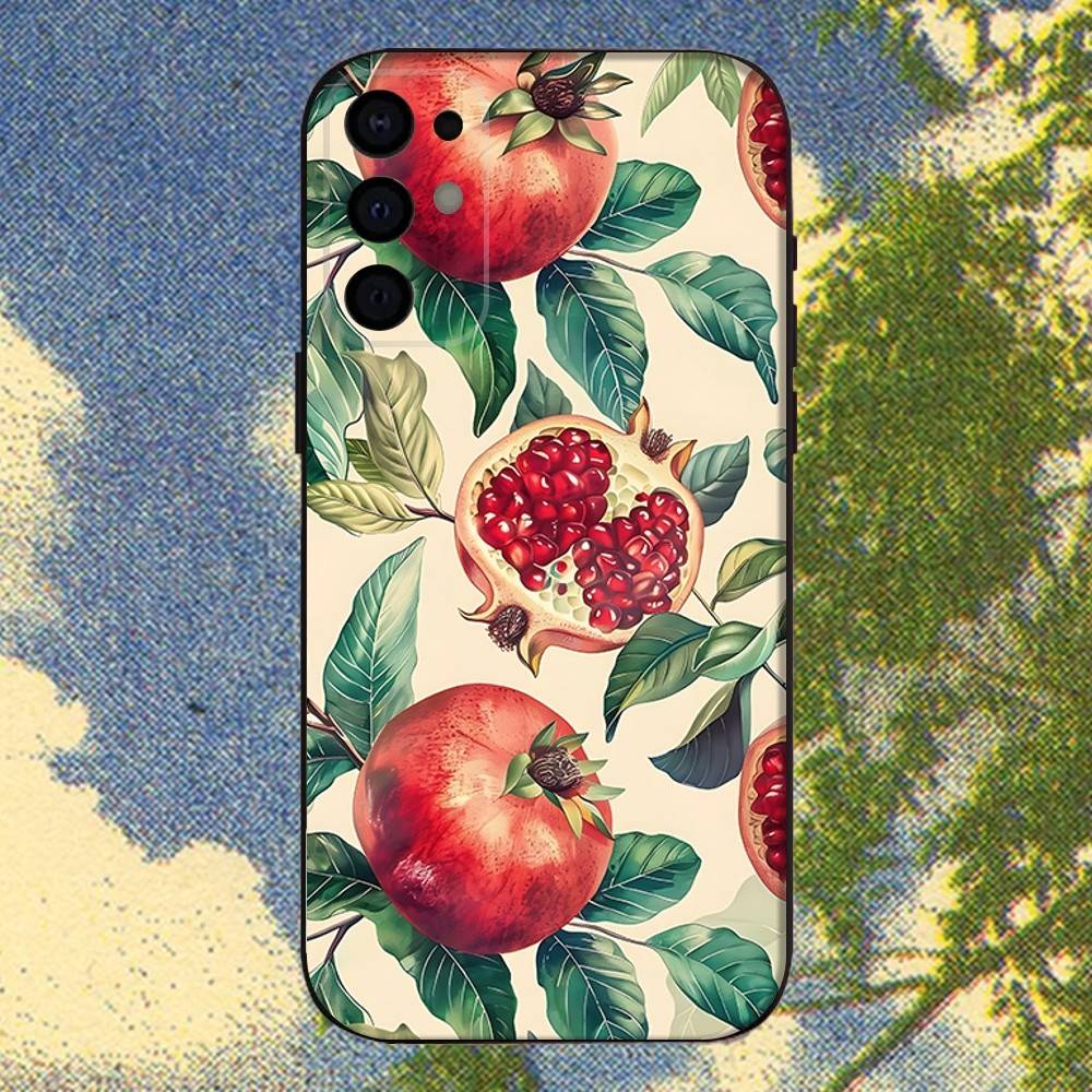 Чехол для телефона Food Fruit Red Pomegranate для Samsung S25, S24, S21, S22, S23, S30, Ultra, S20, Plus, Fe, Lite, Note, 10, 9, 5G Черный