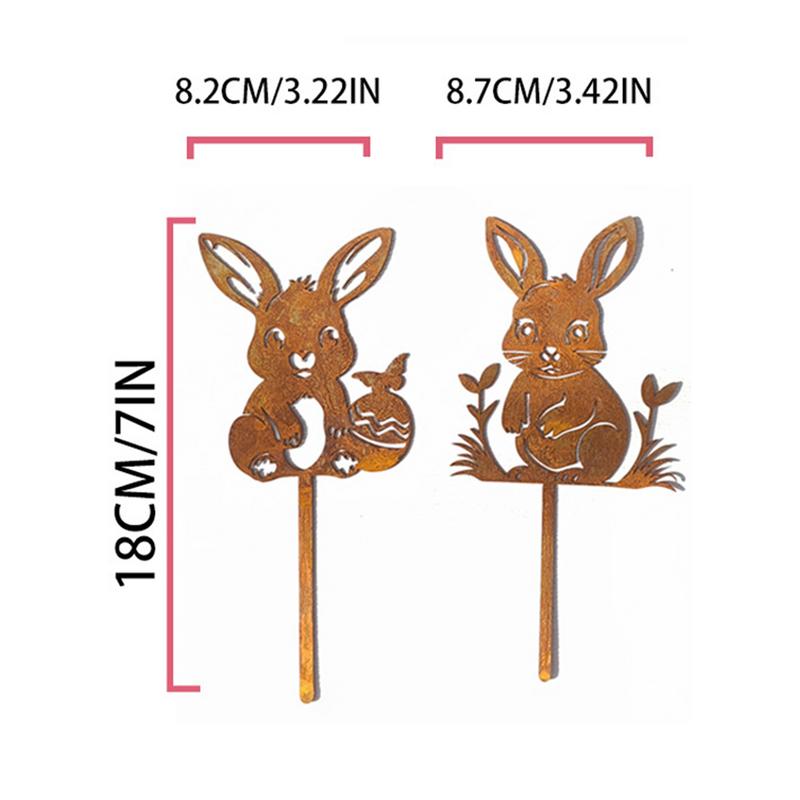 Iron Art Easter Bunny Garden Stakes Easter Rabbit Silhouette Set Rusty Animal Garden Flower Pot Grass Plug-in Decoration