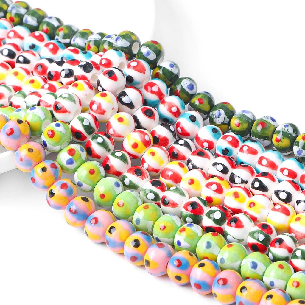 2Pcs Handmade Round Dot Ceramic Beads Charm Porcelain Loose Spacer Beads for DIY Jewelry Craft Making Accessories