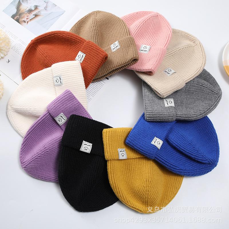 New Hat for Women In Winter Warm Knitted Hat for Students Couple Melon Skin Landlord Korean Style Fashionable Smiley Wool Hat for Men