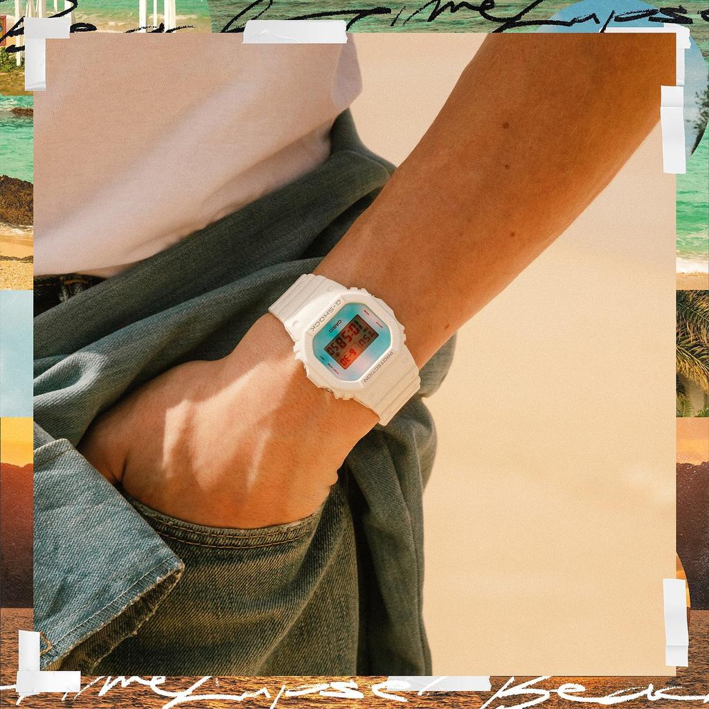 Casio Пляжные цифровые часы с функцией замедленной съемки белого цвета G-Shock DW-5600TL-7, белые, повседневные.