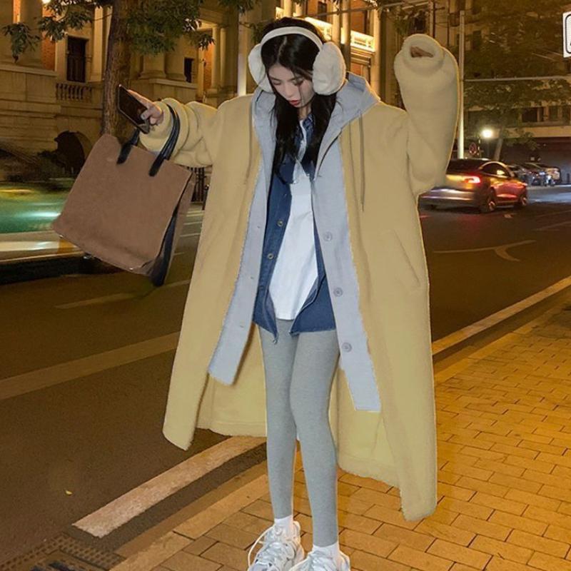 Осенне-зимнее бархатное универсальное свободное модное пальто, длинное пальто с капюшоном, двухслойное стильное теплое и утолщенное зимнее пальто