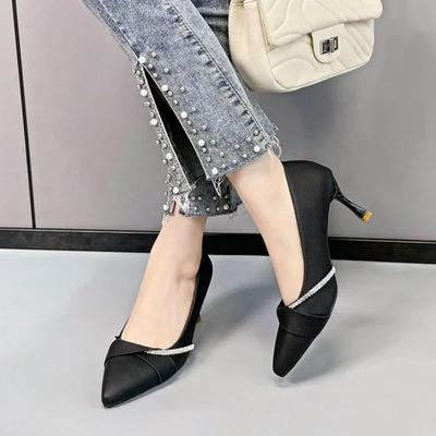 Туфли с круглым носком, женские туфли-лодочки с острым носком, босоножки женские, золотистые, каблуки 2024, неглубокий носок, без застежек, формальные, с шипами, африканские, со шнуровкой