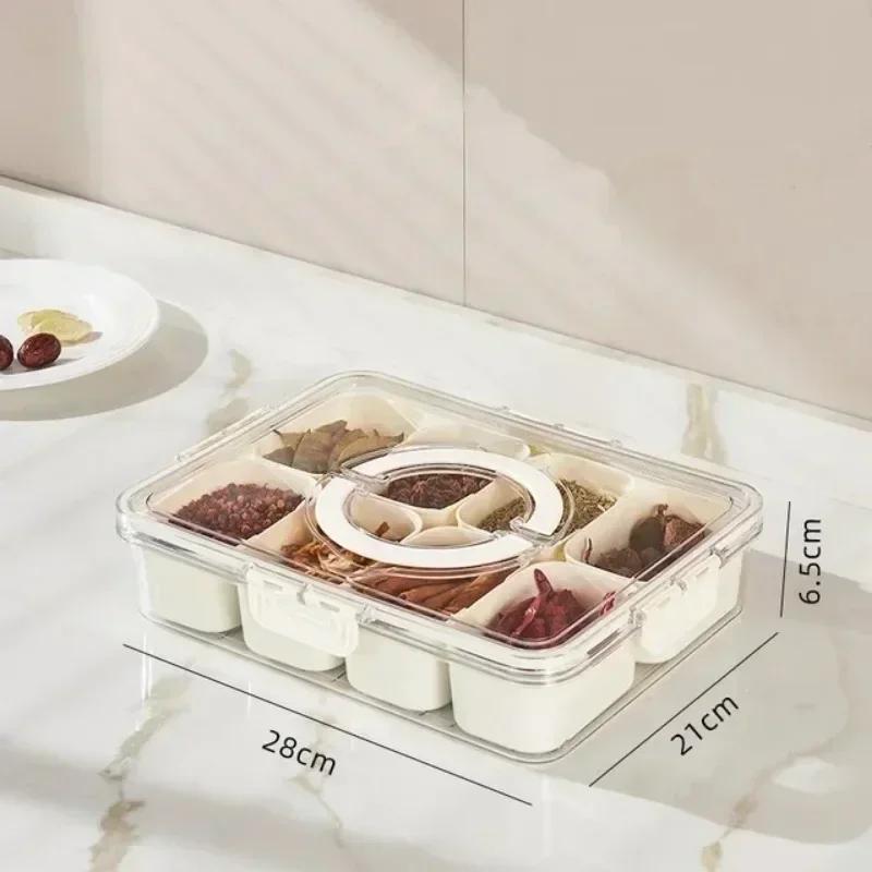 4/8 Grid Household Convenient Portable Snack Platter Storage Device Split Tray Cover Handle Reusable Snack Box Accessories