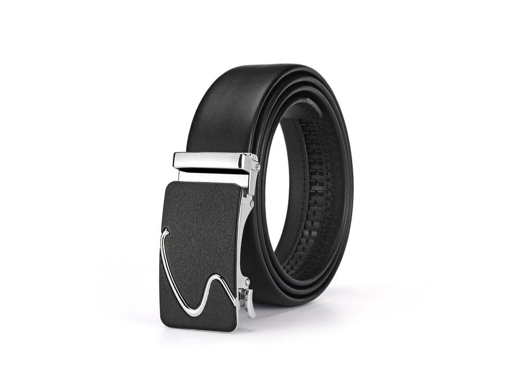 Мужской кожаный ремень - Повседневный деловой стиль с гладкой автоматической пряжкой из сплава