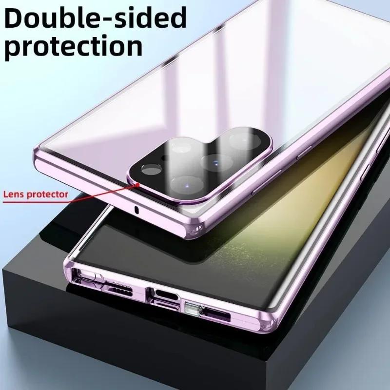 Двусторонняя металлическая магнитная чехол-книжка из закаленного стекла для Galaxy S26 S25 S24 S23 S22 S21 Ultra Plus Защитная крышка Нижний замок-защелка