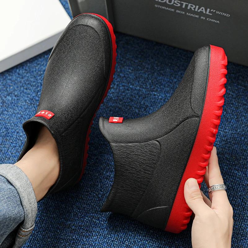 Модные зимние ветрозащитные резиновые сапоги для мужчин, мужские резиновые сапоги до щиколотки, модные туфли для рыбалки, мужские водонепроницаемые рабочие повседневные ботинки 2024