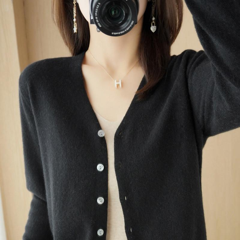 Knit Cardigan For Women With Vneck Long Sleeves Soft Polyester Blend For Casual Wear