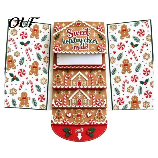 Christmas Table Decorations 3D Pop Up Card, Santa/Gingerbread House/Snowman/Elf Festive Greeting Card with Holiday Retro Style Note Cards House Scene,