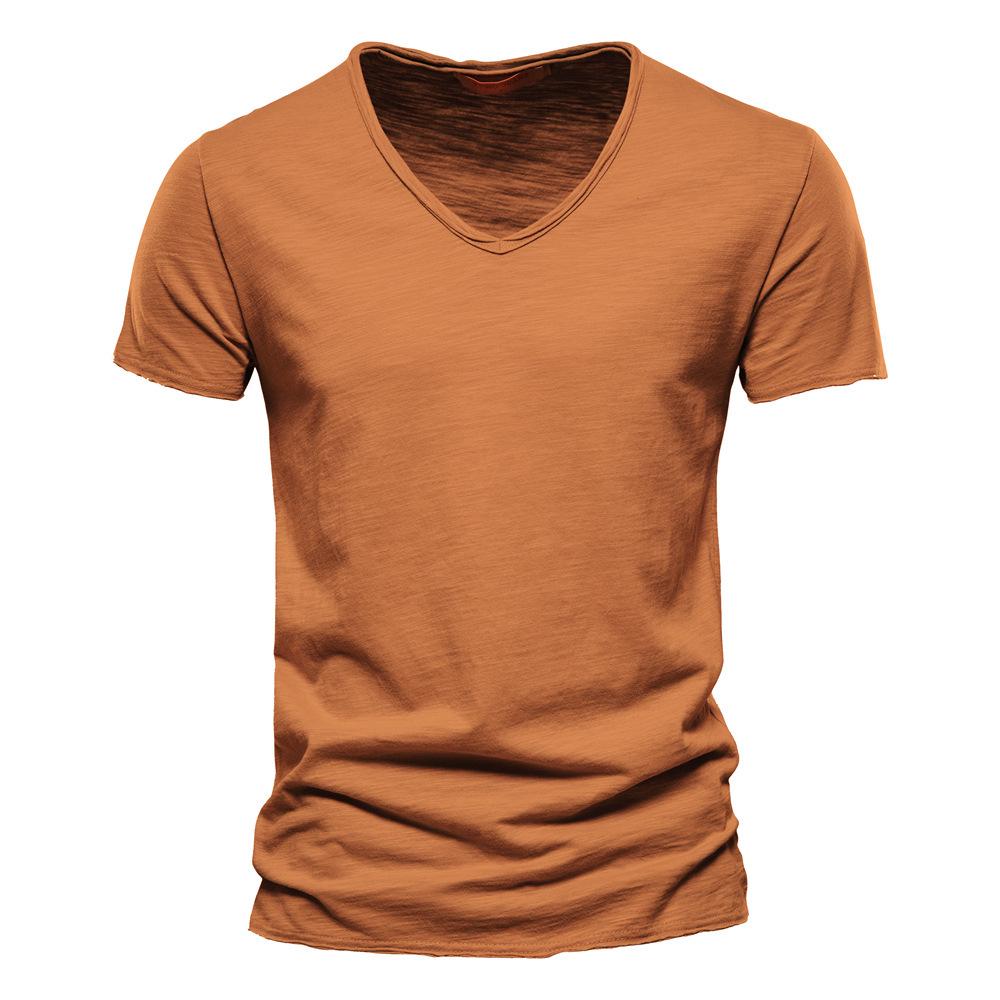 Summer Men's Solid Bamboo Cotton V-Neck T-Shirt - Hot Selling European & American Style