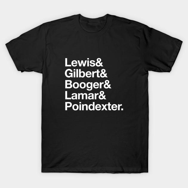 Men Black Print T-shirt Lewis & Gilbert & Booger & Lamar & Poindexter. No-Cut Heat Transfer Print Cotton Tshirt