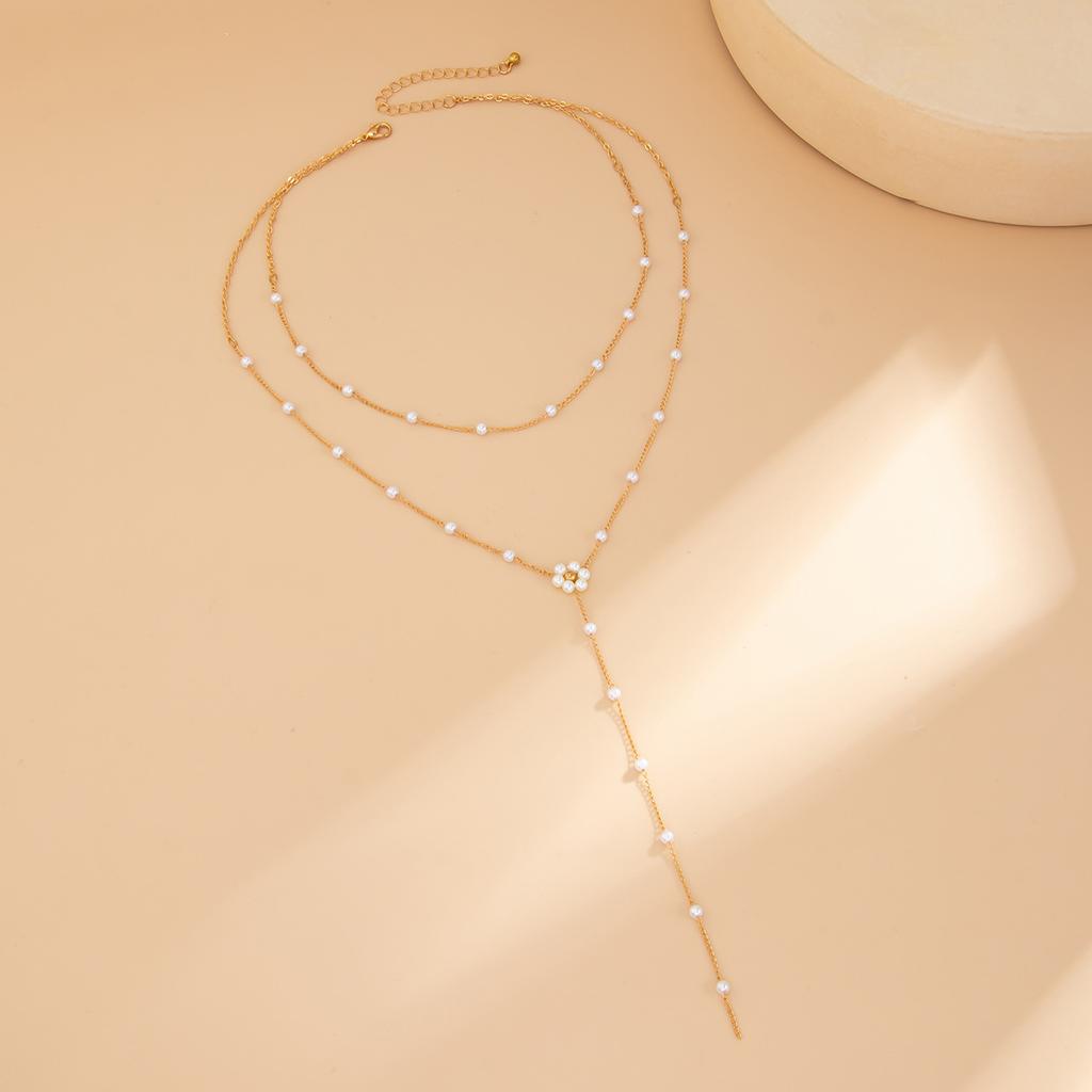 2025 Y Shaped Pearl Small Flower Necklaces for Women Long Tassel Crystal Chain Necklace Elegent Y2K Jewelry Wedding Gifts