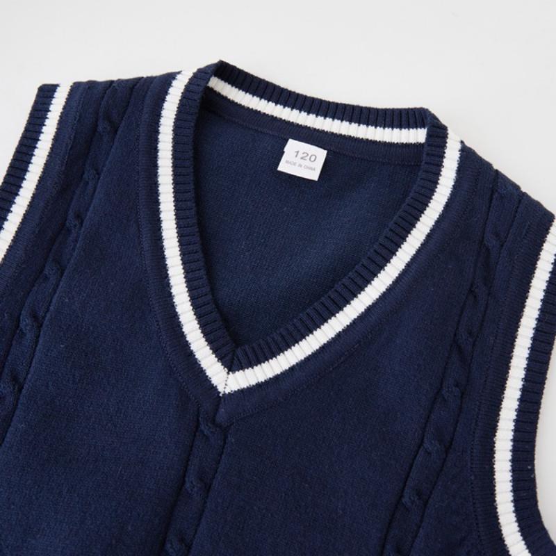 Korean Spring and Autumn Twisted V-neck Children's Knitted Vest Primary and Secondary School Uniform Boys and Girls Sweater Vest