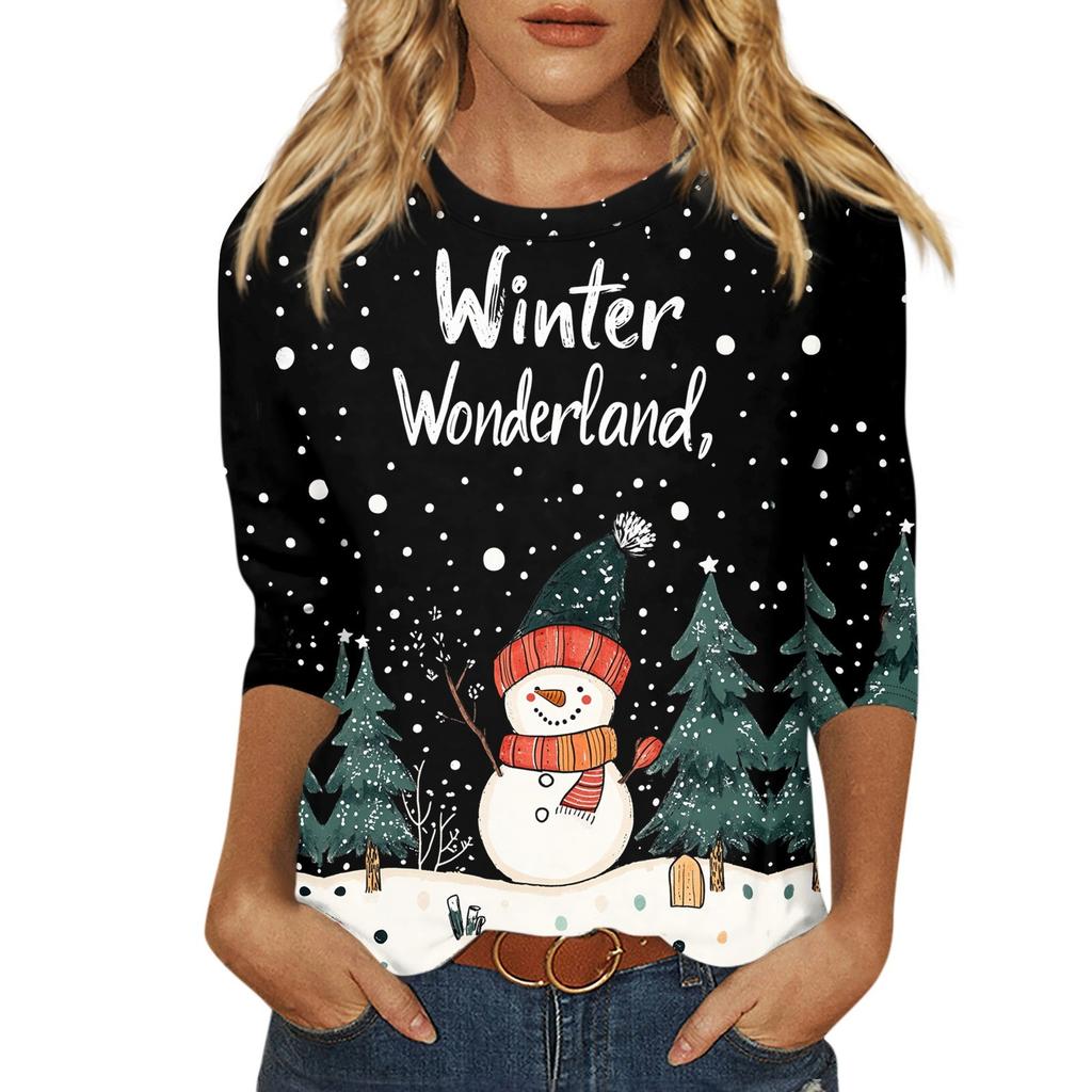 Рубашки с рукавом 3/4 для женщин, футболки с графическим принтом, блузки, повседневные базовые топы, пуловеры