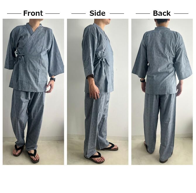 Джинбей для клетчатого крутого верха и низа, угольно-серый [Аркада] Мужской, Самуэ, 100% хлопок, С рисунком, Материал, Лето, Тонкий, Домашняя одежда, Пижама, Джинбей,