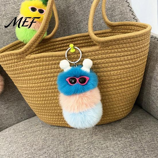Soft Caterpillar Key Holder Plush Sunglasses Keychain, Backpack Purse Toy Keychain Bag Charm, Colorful Stuffed Keyring Pendant Charm