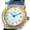 Б/у Hermes Clipper Duo Белый циферблат Бело-черный кожаный ремешок Кожаный Кварцевый QZ Нержавеющая сталь Женские часы Рабочие Бренд