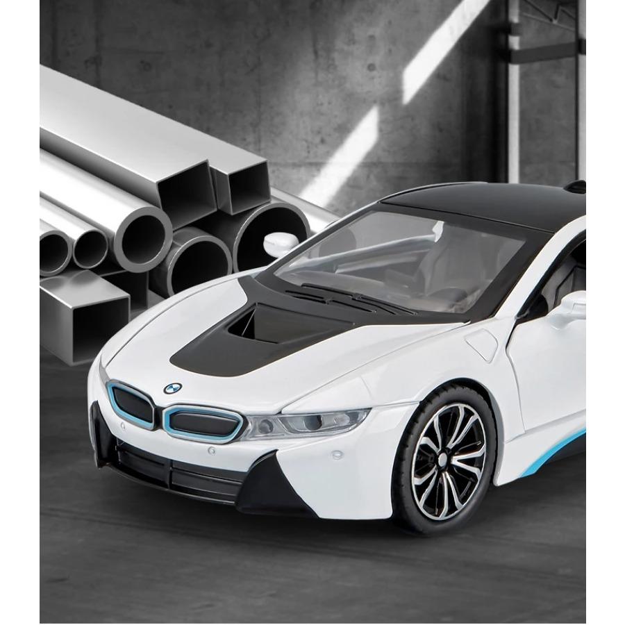 1/24 BMW I8 Supercar Модель автомобиля из сплава Литые металлические игрушечные транспортные средства Звук Свет Моделирование Коллекционные предметы Хобби Детские игрушки Подарки