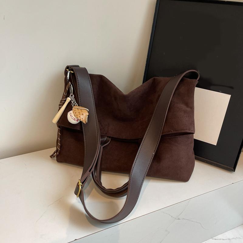 Suede Solid Color Tote Bag Large Capacity Buckle Versatile Fashion Crossbody Bag Soft Fashion Simple Women Handbag MIT