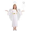 Girls Halloween Party Costume 4Pcs Angel Set with Dress Wings Headband & Wand Cosplay Performance Outfit