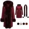 Winter Parkas for Women Hooded Zipper Coat Long Faux Fur Collar Cuff Thickened Fleece Lined Warm Overcoat Stylish Outdoor Outwear