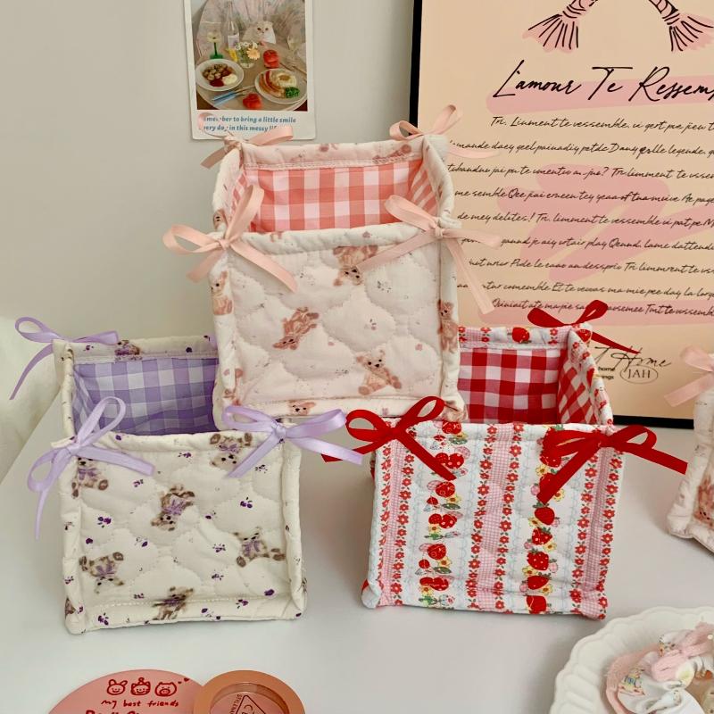 Квадратная корзина для хранения Кружевной цветок Настольный органайзер Корзина для хранения Корейская стеганая корзина для хранения Милый каркас для хранения Украшение