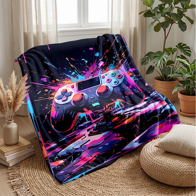 Neon Splatter Game Controller Theme blanket Lightweight Warm Flannel Blanket Decorative Throw Blanket for Home Decoration